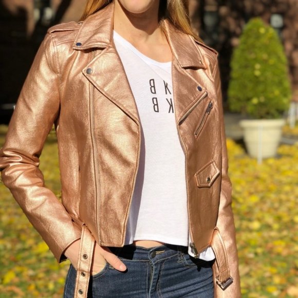 Love Tree Jackets & Blazers - Love Tree Rose Gold Metallic Vegan Leather Moto Biker Jacket Women's Small